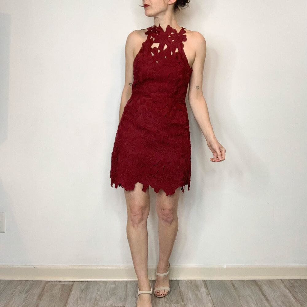 SAYLOR x FREE PEOPLE Jessa Foil Lace Mini Dress open back femme 2816